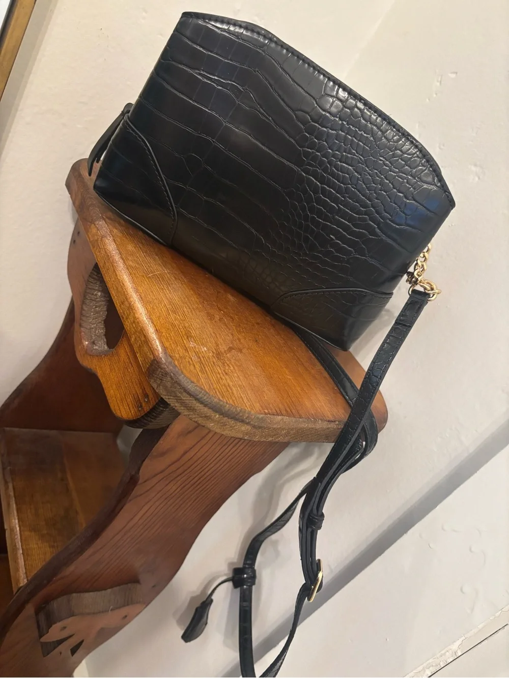 Nine West Black Croc-Embossed Chain Strap Crossbody